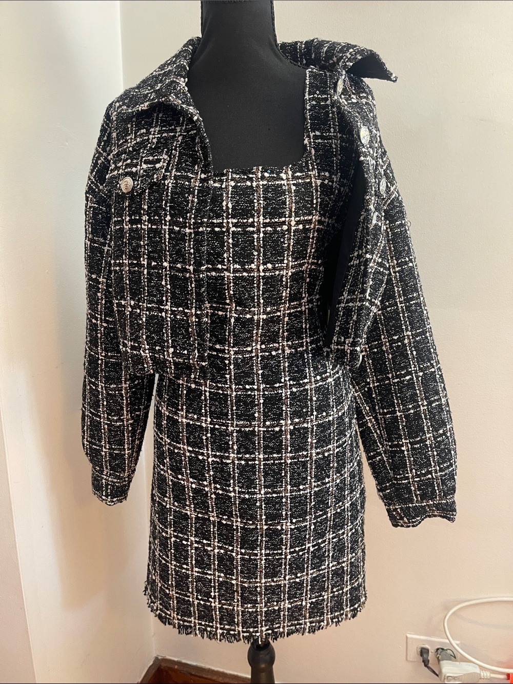 Black & White Tweed Mini Dress with Cropped Jacket